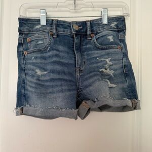 American Eagle Outfitters Blue Jean Shorts Distressed Mid-Length
